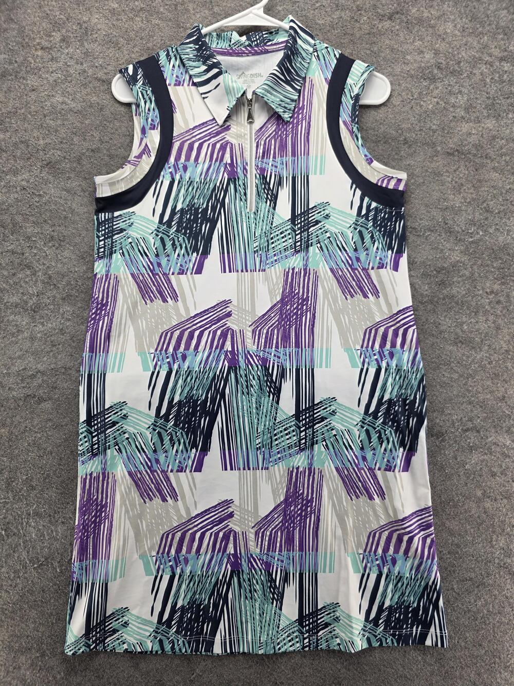 SWINGDISH Dress Womens M White Geometric Shift Collared Sleeveless Pockets